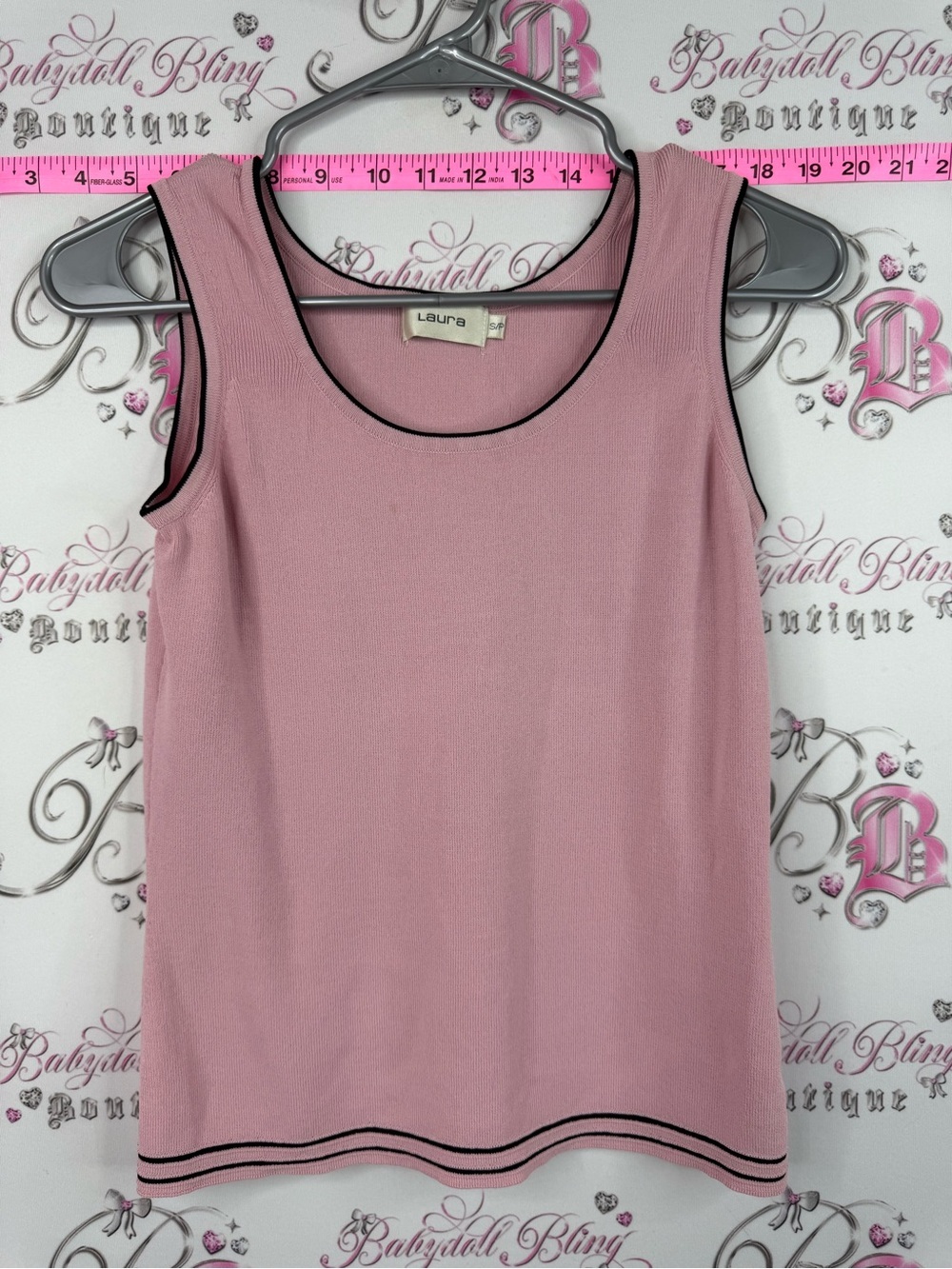 Laura tank top black Pink Sleeveless Tank with Black Trim